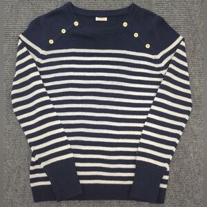 J.Crew Navy White Striped Light Sweater Linen Cotton Nautical Prep Estimated S